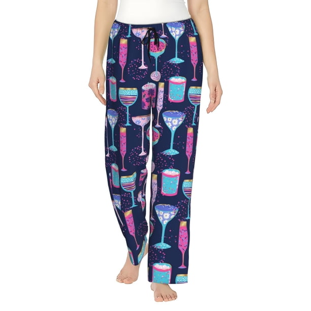 Fotbe Wine Glasses And Cocktails Pantalones de Pijama para Mujer, Pantalones de Dormir, Pantalones Pj con Cordón y Bolsillos-Large