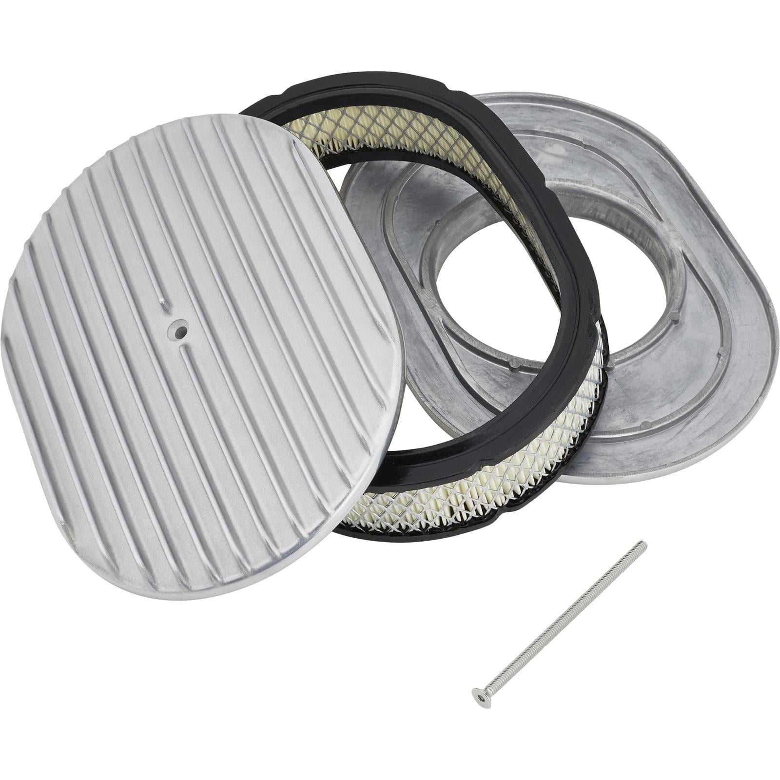 12 Polished Aluminum Finned Oval Air Cleaner Kit with Flat Base