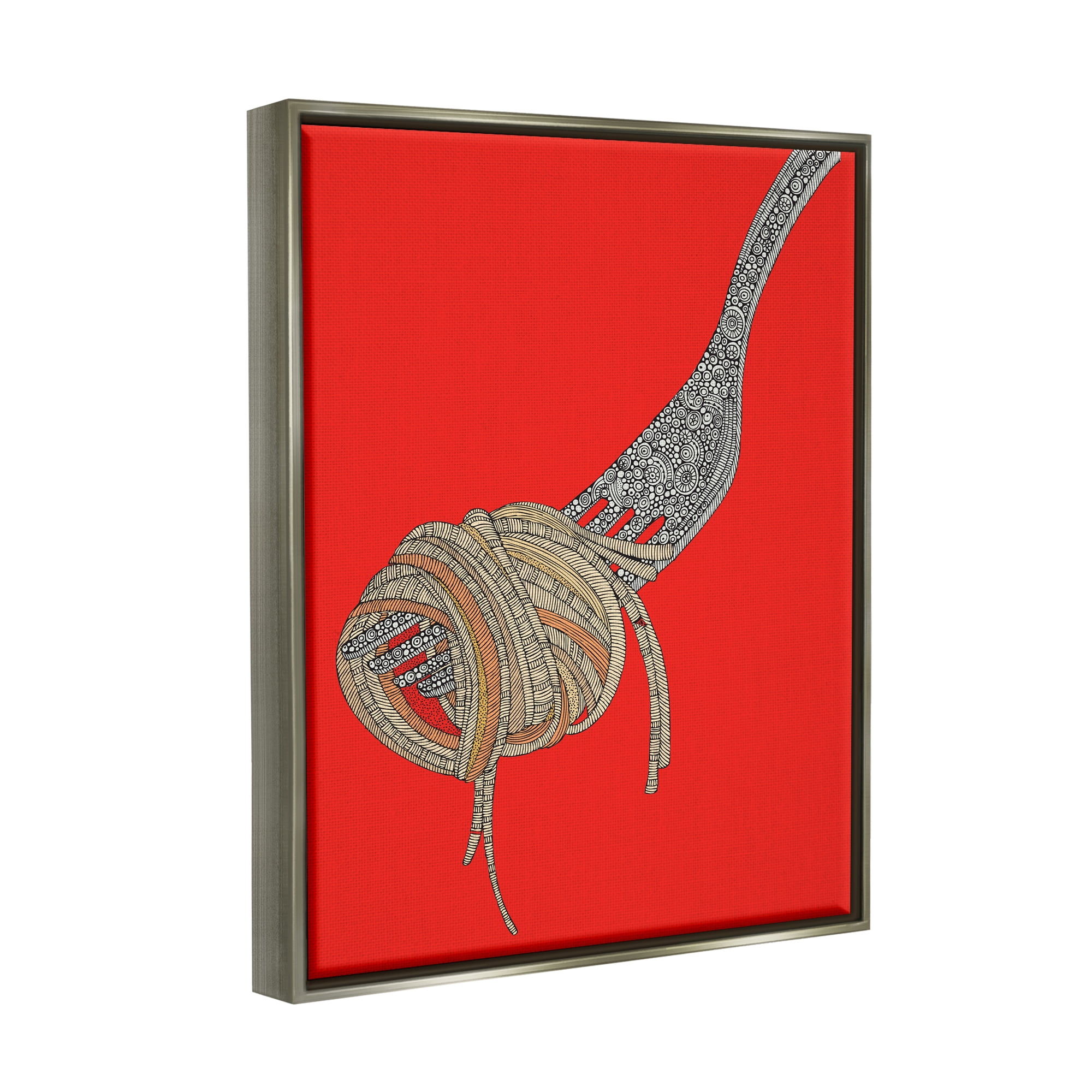 Stupell Industries Pop Style Spaghetti Fork Intricate Fractal Pattern Graphic Art Luster Gray Floating Framed Canvas Print Wall Art, Design by Valentina Harper