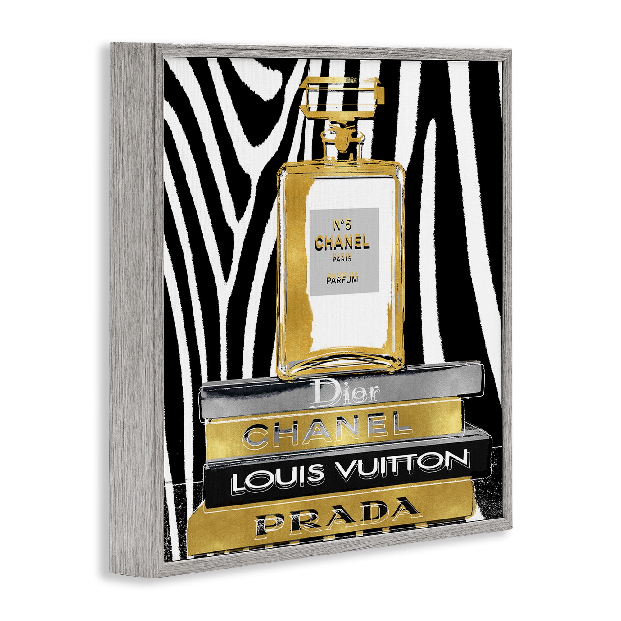 Stupell Industries Zebra Patterned Fashion Bookstack Beauty & Fashion Painting Gray Framed Art Print Wall Art, 24 x 24