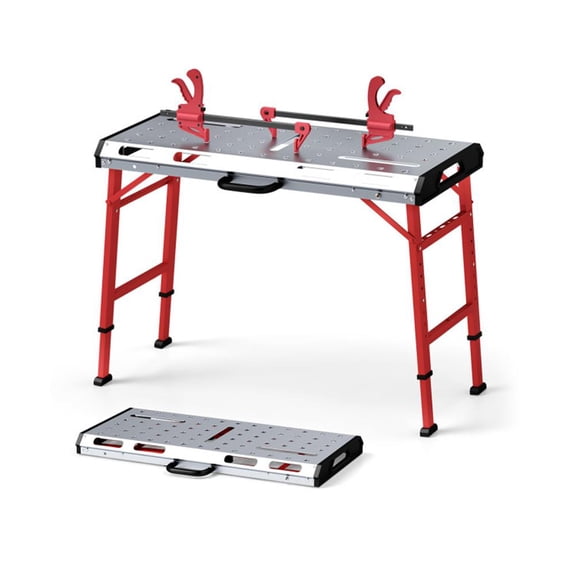 Resenkos 42 Inches x 21 Inches Welding Table with Adjustable Height and 2 Bar Clamps-Silver