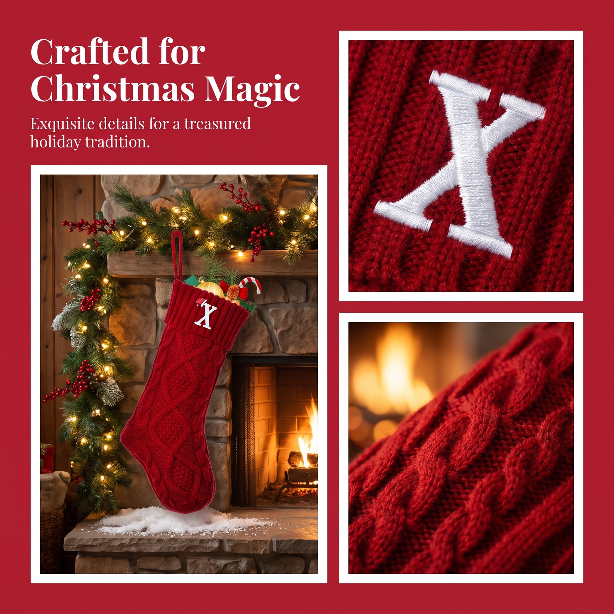 Unique Bargains Canine Bone Christmas Stocking Luxury Puppy Holiday Keepsake Sack Red Letter X 17"