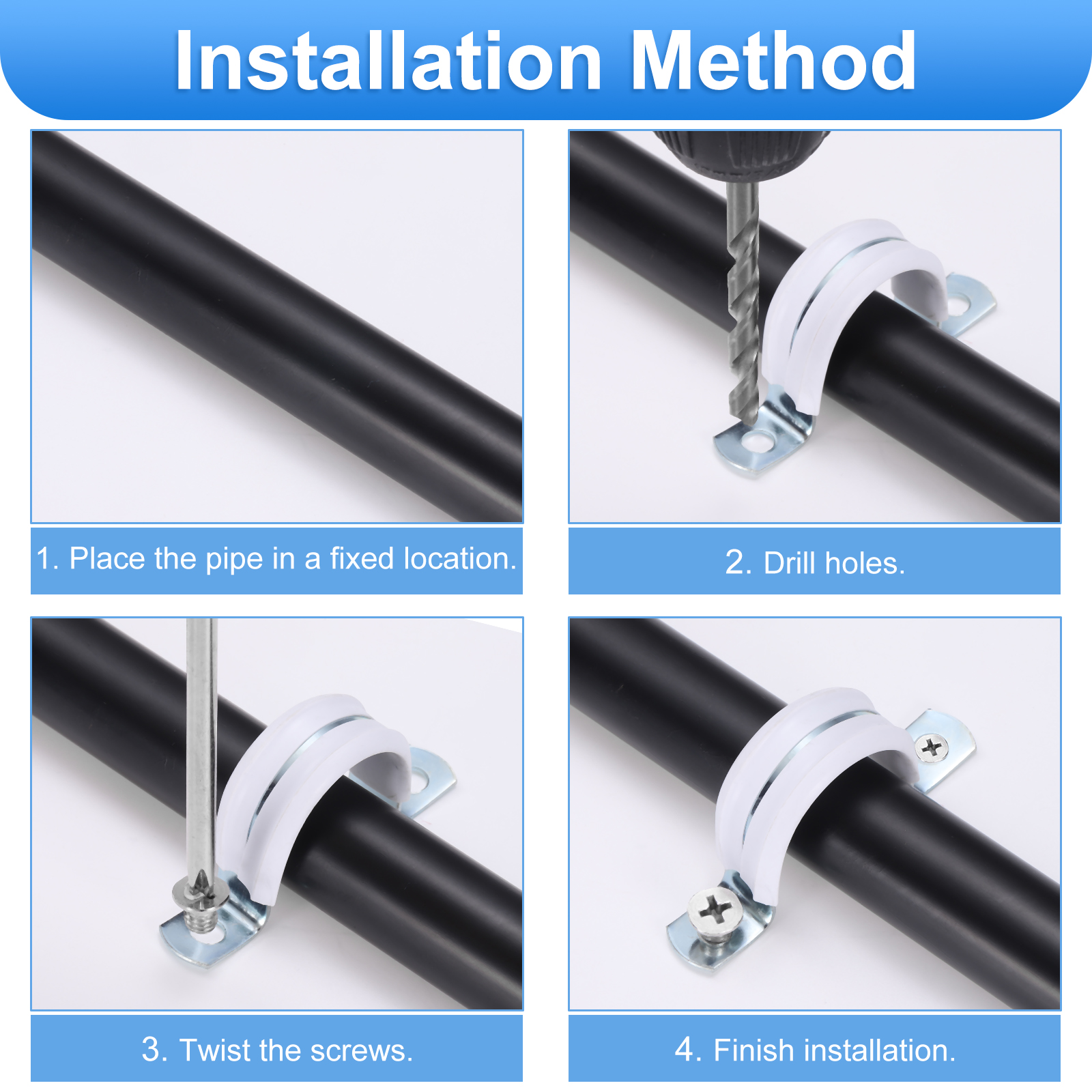 10 Pcs 2-15/16 Inch Rigid Pipe Strap,  2 Holes U Bracket Cable Clamp Hanger