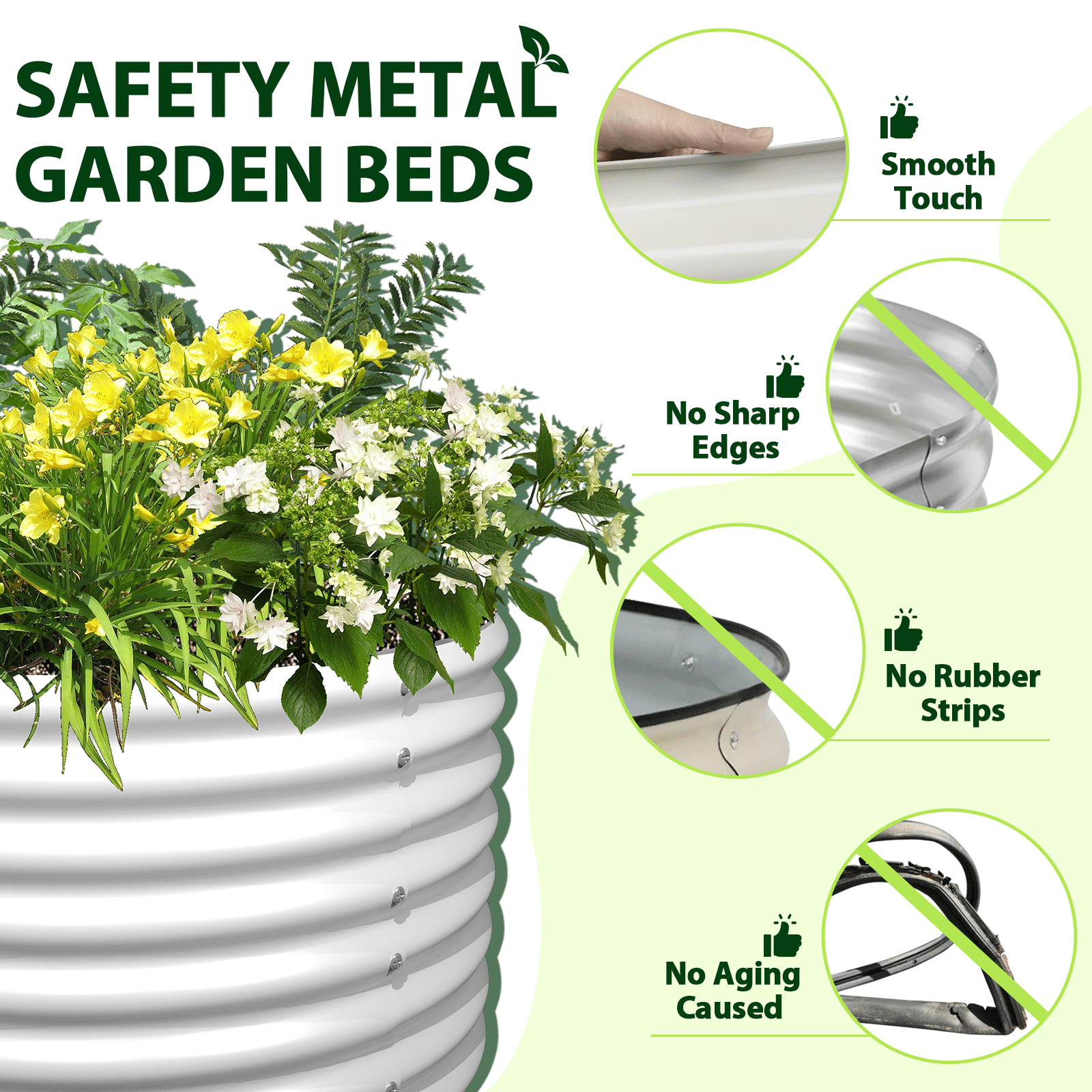 TRAMULL 8X4X2ft Galvanized Raised Garden Bed, Oval Above Ground Modular Metal Outdoor Planter Boxes(Antique White)