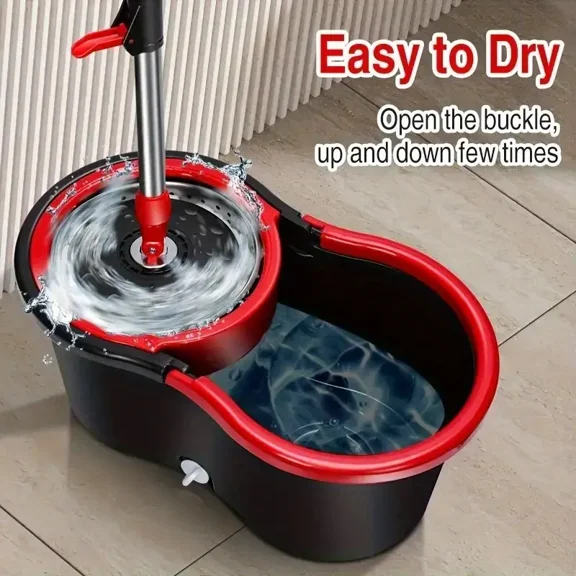 Rotating mop and bucket, equipped with 3 microfiber heads, stainless steel handle, suitable for both dry and wet cleaning in homes and offices