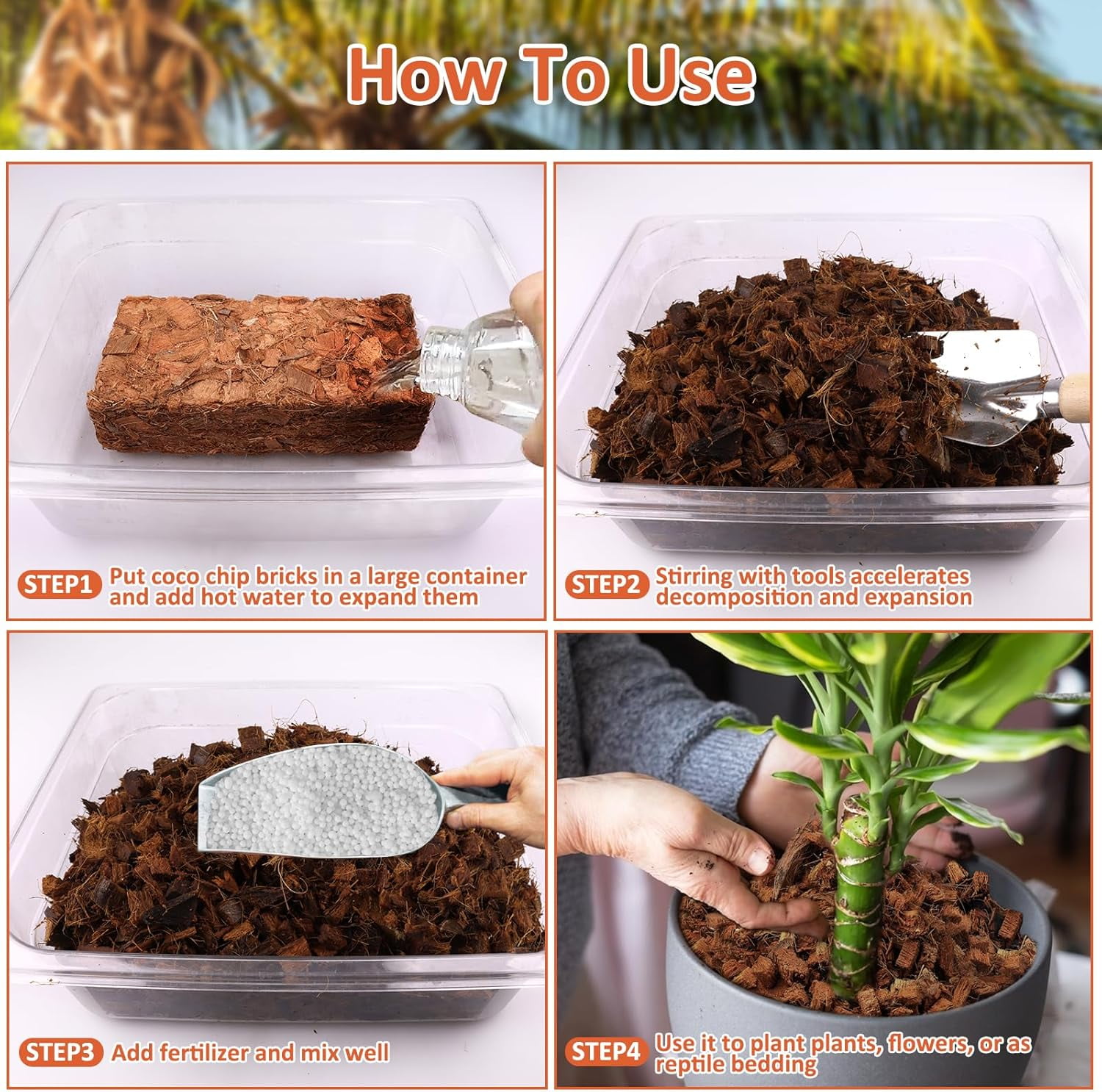 8 Pack Coco Chips Substrate for Plants- 8.8lb 100% Organic Coconut Husk Brick with Low EC and pH Balanced, High Expansion Coconut Substrate Coco Husk Mulch for Garden Flowers, Herbs, Planting