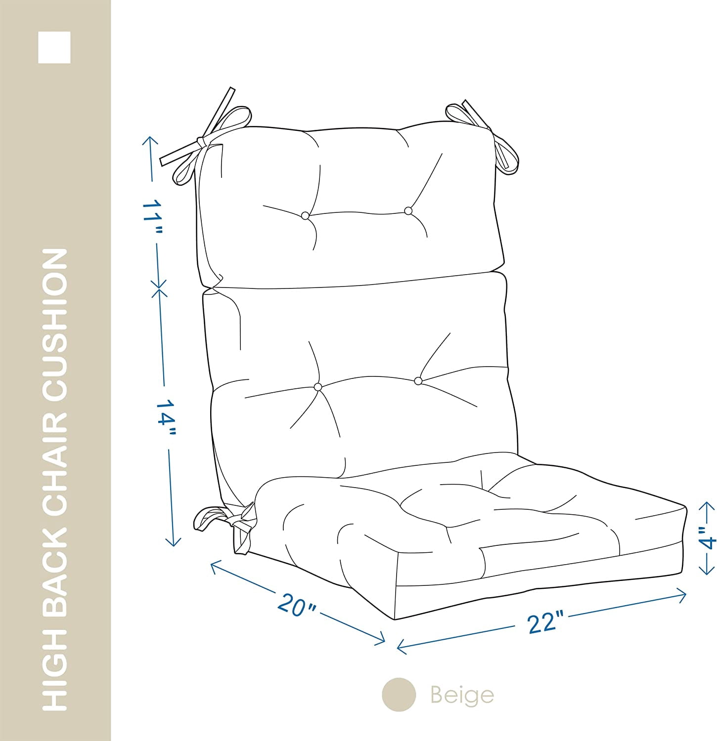 YOOZEKU Outdoor High Back Adirondack Rocking Chair Cushions set of 2,Waterproof Tufted Patio Seat Cushions for Outdoor Furniture with Ties,45x22 Inch, Beige