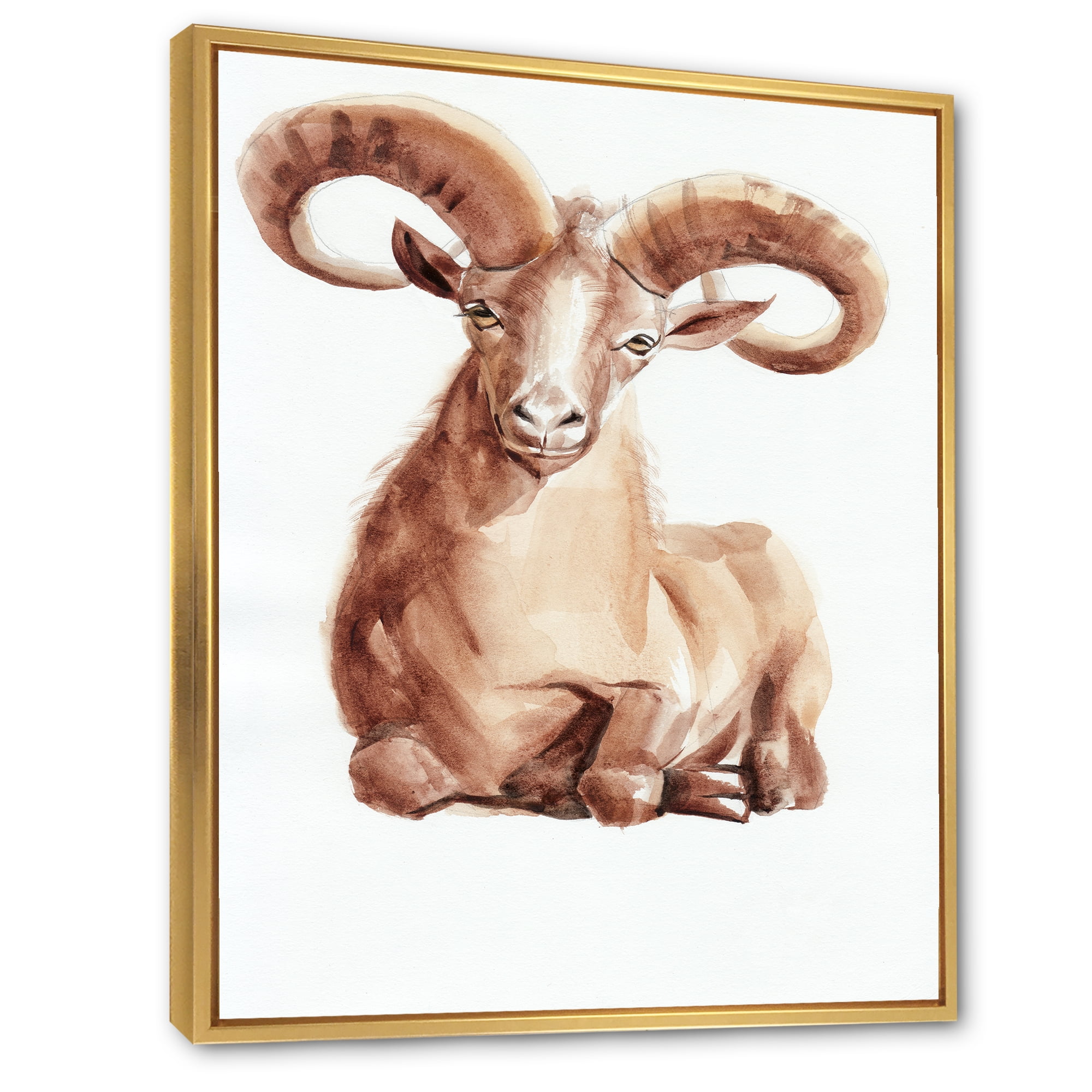 Designart 'Abstract Portrait of Wild Ram With Mighty Horns II' Farmhouse Framed Canvas Wall Art Print