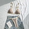 thumbnail image 1 of Womens Ribbed Bikini Outfits Triangle Bra Tops with Thong Bottoms for Summer Beach Travel Coffee S, 1 of 8