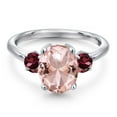 thumbnail image 3 of Gem Stone King 3.06 Ct Oval Peach Nano Morganite Red Rhodolite Garnet 925 Sterling Silver Ring (Size 9), 3 of 6
