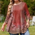 thumbnail image 4 of TQWQT Plus Size 3/4 Sleeve Floral Tunic - Round Neck, Stretchy Easy-Care Material, High-Low Hem, Flowy Loose Fit Top, Ideal for Weekend/Work L, 4 of 5