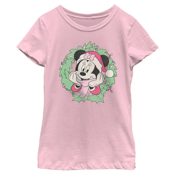 Girls Minnie Mouse Adorable Christmas Wreath Pose T Shirt