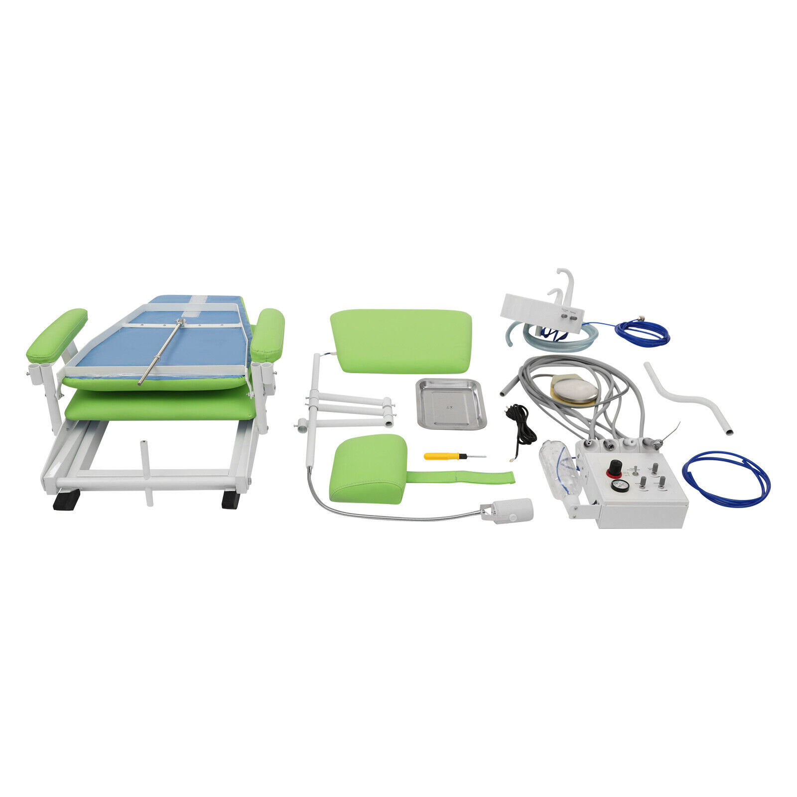 Portable Dental Chair with Tray+Spittoon+Hanging Turbine+LED Light Foldable 66.93*24.41in