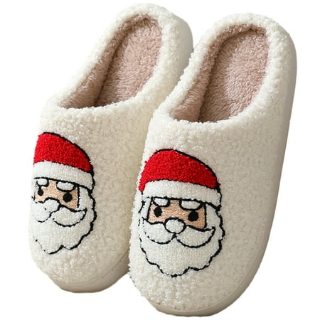 

Aton D. Women Men Christmas Slippers Cute Santa Elk Gingerbread Man Slippers Winter Warm Indoor Slippers Home Slippers Furry Slippers