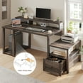 thumbnail image 6 of Romorgniz 60" Computer Desk Office Desk with Power Outlets & LED Light Home Office Desk with Drawers & 4 Open Storage Shelves Executive Desk with Monitor Stand for Working Writing,Dark Oak, 6 of 7