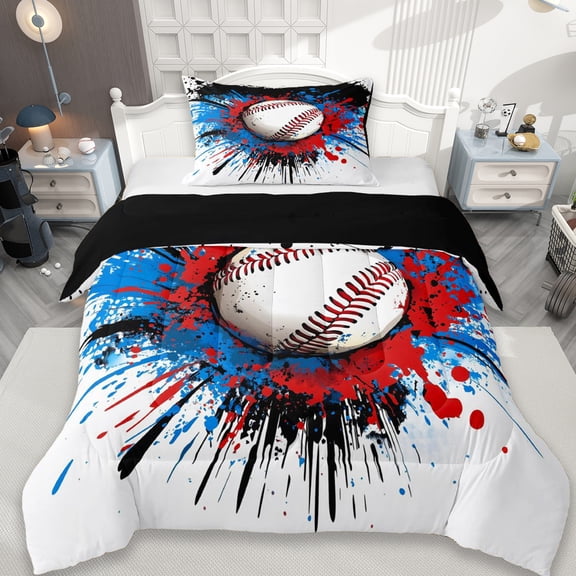 Erosebridal Baseball Sport Games Twin Comforter Sets,Watercolor Splatter Ink Bedding Set For Boys Teens, Reversible 2 Pieces