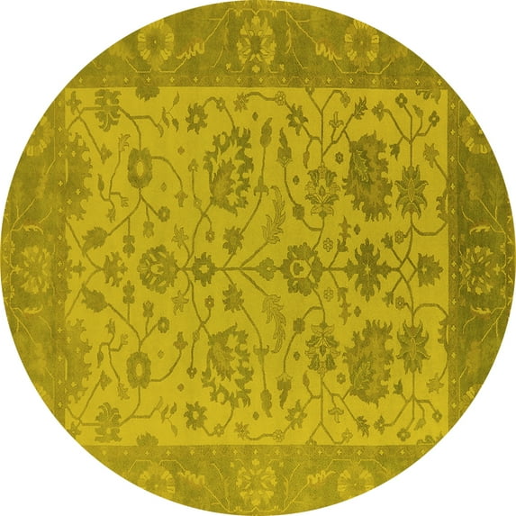 Ahgly Company Indoor Round Oriental Yellow Traditional Area Rugs, 3' Round