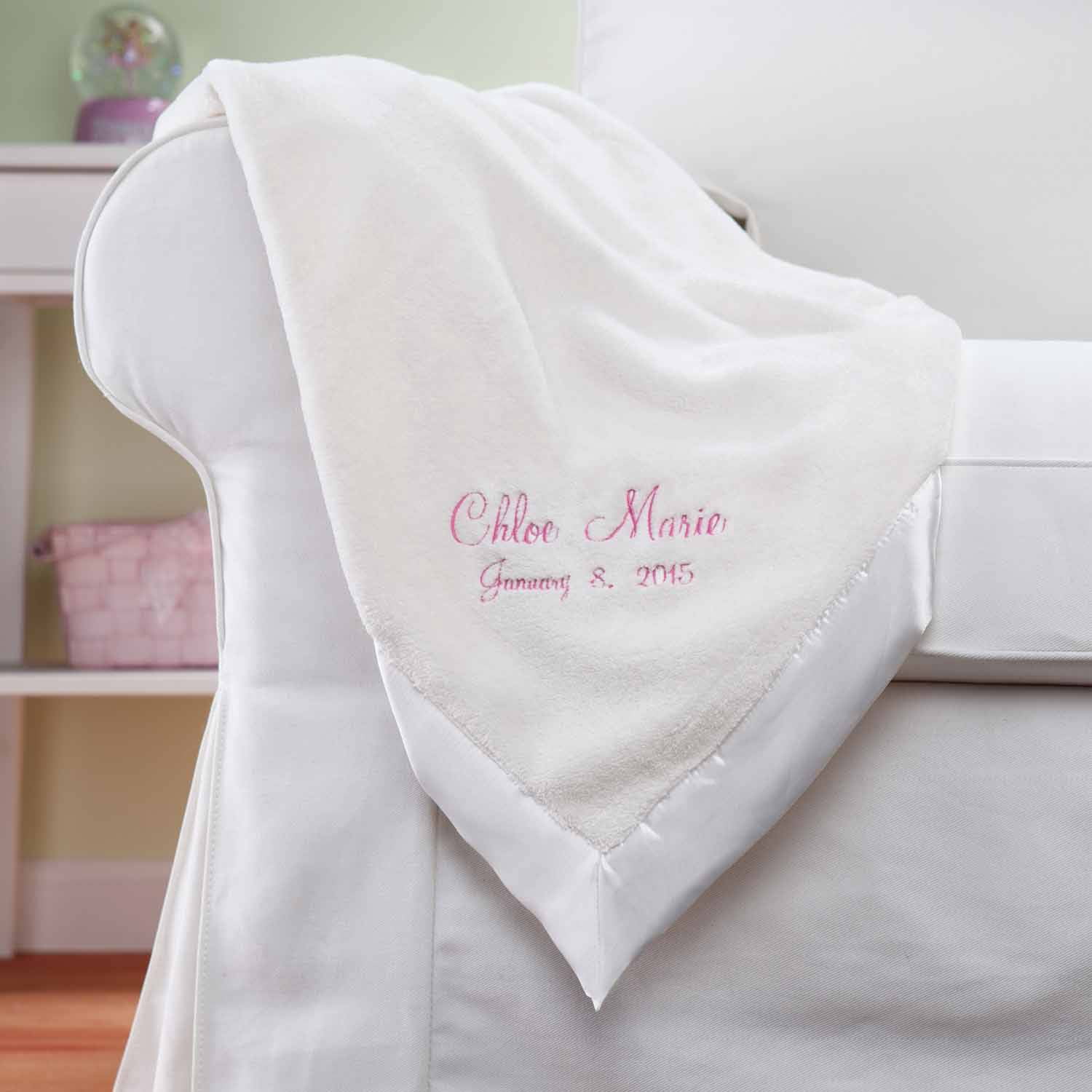 Personalized New Baby Girl Blanket - Cream Baby Blanket