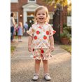 thumbnail image 3 of RUINIXCW Toddler Baby Girl Silk Satin Back to School Pajamas Set Kids Summer PJS Set Sleepwear Apple Pencil Printed Short Sleeve Button Down Shirt and Ruffle Shorts Set Homewear Loungewear 1-7 Years, 3 of 9