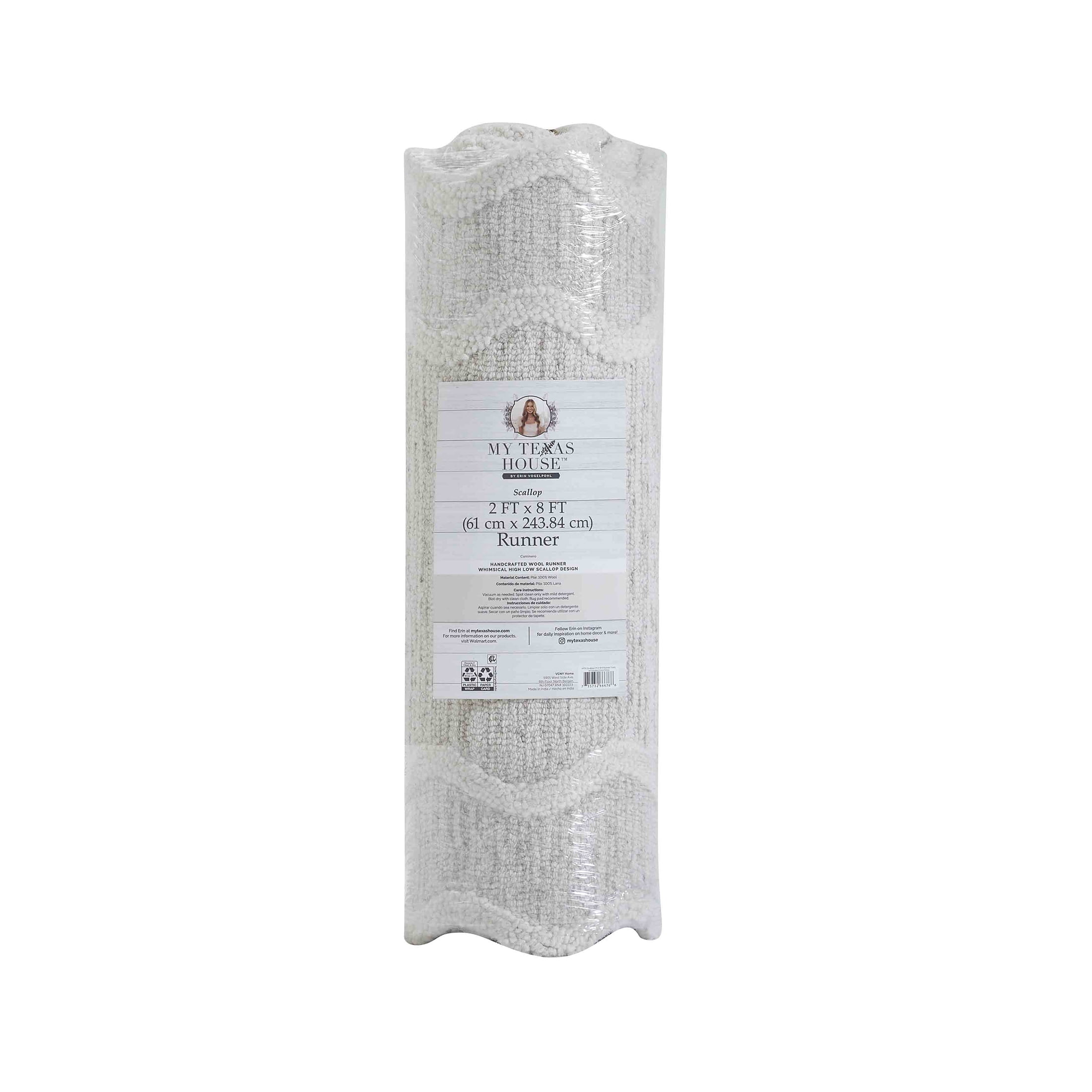 My Texas House Stella Ivory Scallop Wool Indoor Runner Rug, 2 ft x 8 ft