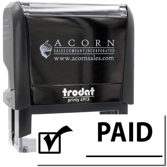 Large Self-Inking Paid with Checkmark Stamp, Trodat Printy 4913, Press and Print Stamping, Impression Size 7/8" x 2-1/4", Up to 10,000 Impressions - Black Ink
