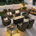 thumbnail image 3 of Ovios 9 Pieces Patio Furniture Set with Fire Pit Table Outdoor Conversation All-Weather Rattan Sectional Sofa with Swivel Chairs & Solar Light Table, 3 of 13