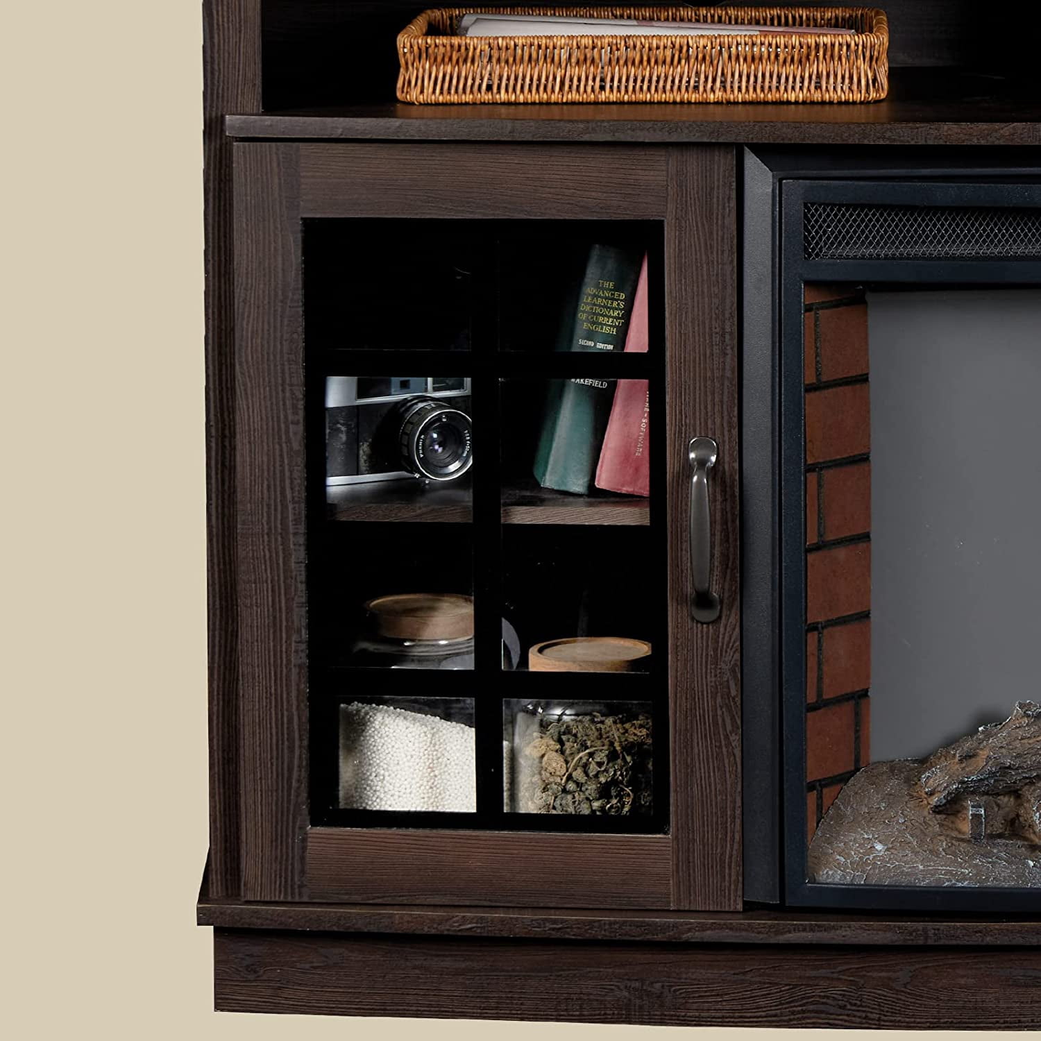 VANACC Curved Fireplace TV Stand with 26" Fireplace, Console Table for TVs up to 65", Espresso
