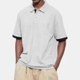 thumbnail image 2 of Men's Summer Solid Color T-shirt With A 3 Button Open Collar And Button Up Short Sleeved Top 4XL, 2 of 5