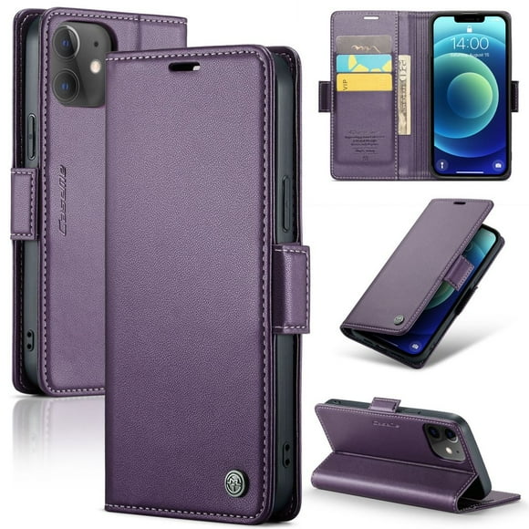 CaseMe Leather For iPhone 11 Wallet Case with RFID Blocking, For iPhone 11 Case Wallet for Women Men Card Holder Magnetic Clasp Kickstand Folio Case for iPhone 11,Purple,For iPhone 11