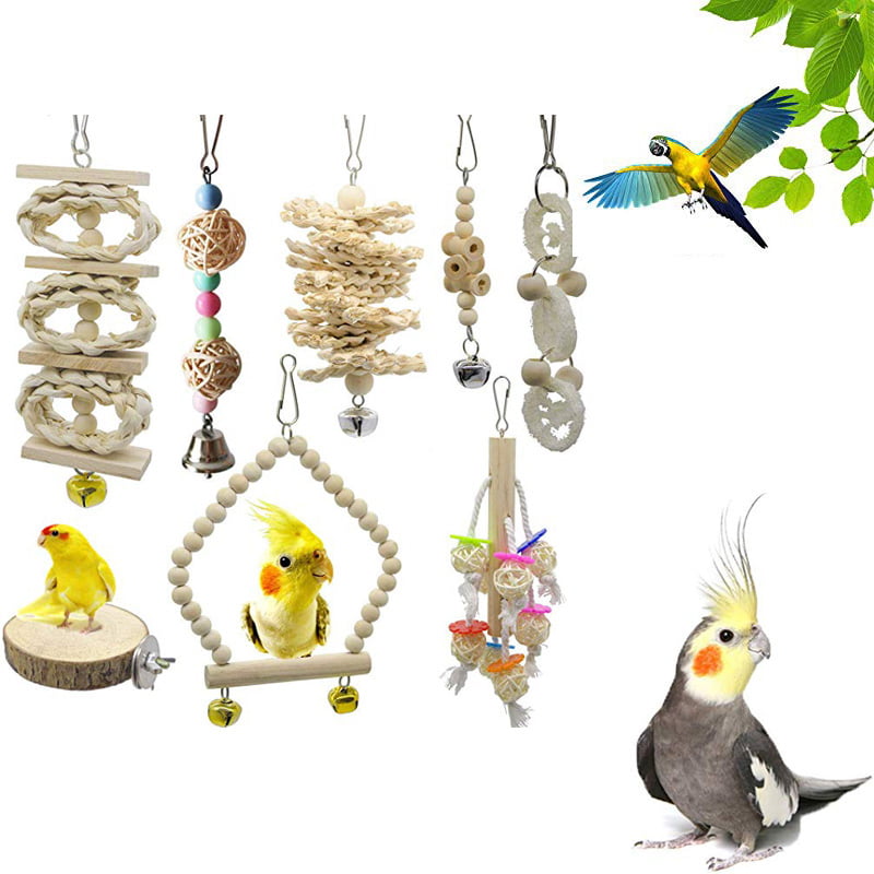 ASOCEA Parrot Bird Swing Toy Wooden Hanging Resting Perch Cage Accessories for Parakeets Hummingbirds Conures and Other Small Birds