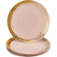 thumbnail image 1 of Gold Brush Stroke Rimmed Plastic Dinner Plates for Party (10 PC) Heavy Duty Disposable Dinner Set 10.25", Fine China Look Dishes for Baby Showers, Birthdays, Weddings, Engagements & Events - Blush, 1 of 1