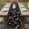thumbnail image 4 of Pink Spring Floral Table Runner - 108 Inch Long Flowers Botanical Elegant Pastoral Black Cotton and Linen Blended Dress Scarves Farmhouse Table Runner for Kitchen Dining, Coffee Table, 13" x 108", 4 of 8