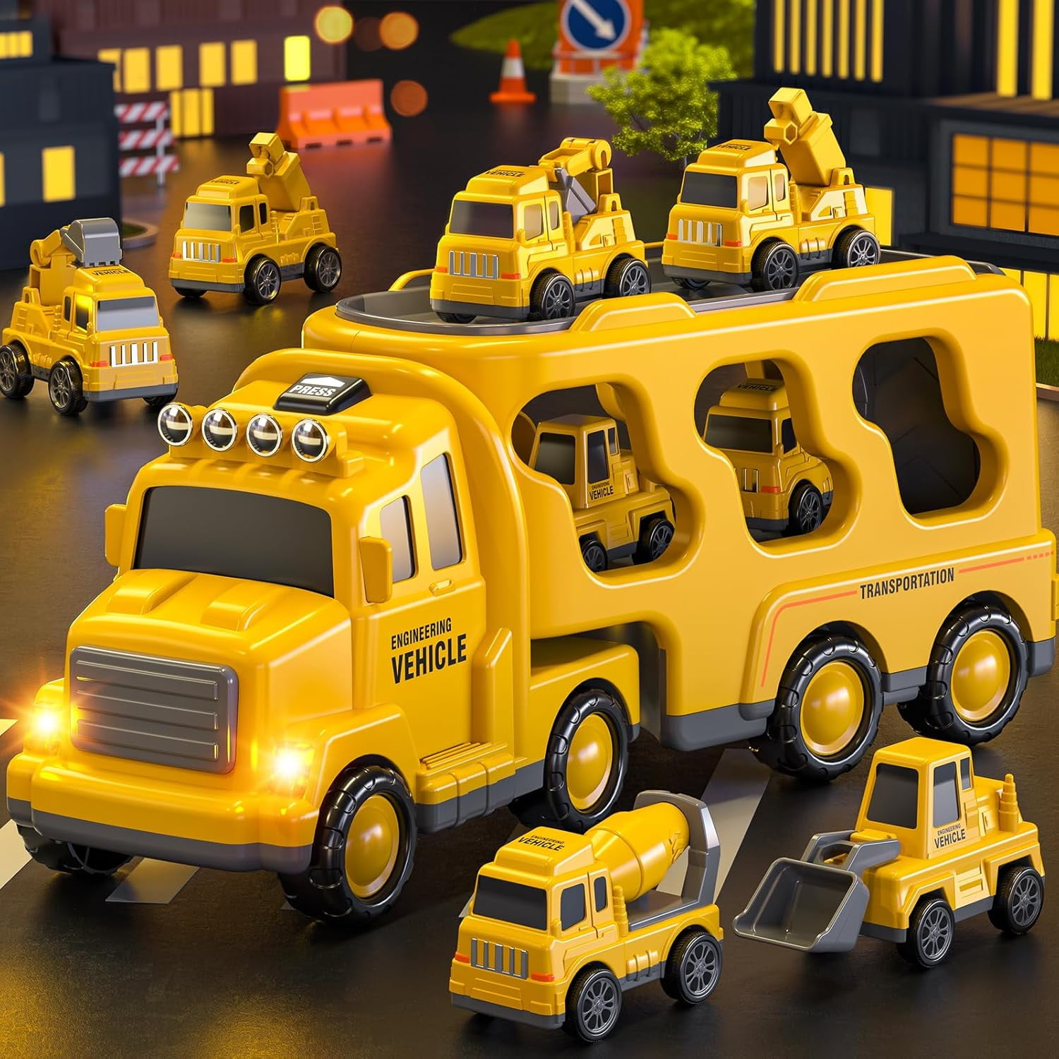 TYMZDYN Construction Truck Boy Toys for 3-5 Year Old Toddlers - Toys for 3 4 5 6 7 Years Old Engineering Transport Vehicle Carrier Truck, Kids Excavator Crane Gift Toys for Boys & Girls Aged 4-6