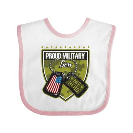 

Inktastic Proud Military Son Boys Camo Flag Outfit Gift Baby Boy Bib