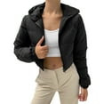 thumbnail image 2 of Uooqdmx Cropped Jacket Winter Coats for Women Short Simple Solid Color Hooded Stuffed Cotton Jacket Wear Trench Coat Women Black L, 2 of 8