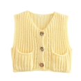 thumbnail image 4 of Cable Knit Sleeveless Vest for Women V Neck Button Down Soft Loose Knit Waistcoat Casual Daily Fall Winter Layering Sweater Gilet Yellow, 4 of 9