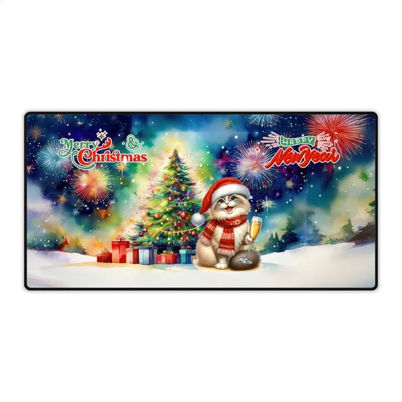 Merry Christmas and Happy New Year Santa Ragdoll Holiday Xmas Winter 2025 Desk Mat Full Keyboard Mouse Pad Cat Lover Kitten Owner Gifts Idea Large Mousepad - 00024