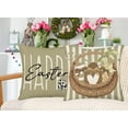 thumbnail image 4 of Happy Easter Throw Pillow Covers 16x16 Inch Set of 4 Bunny Rabbit Egg He is Risen with Brown Stripes Pillow Cases Easter Spring Holiday Farmhouse Decoration Cushion Cover for Sofa Couch, 4 of 6