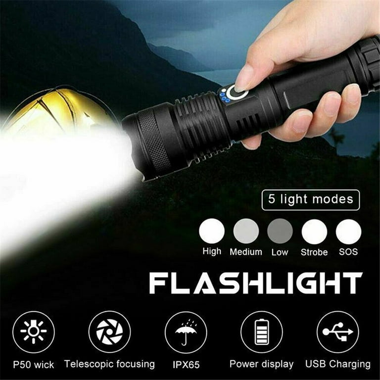 Led High Lumens Rechargeable Super Bright Flashlight, High Power Tactical  Flashlight With Cob Work Light, Zoomable Handheld Flashlights For Outdoor  Emergency Camping - Temu