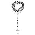 thumbnail image 1 of Collar de rosario con perla de vidrio negro y colgante de cruz de Jesús, regalos de oración católica., 1 of 7