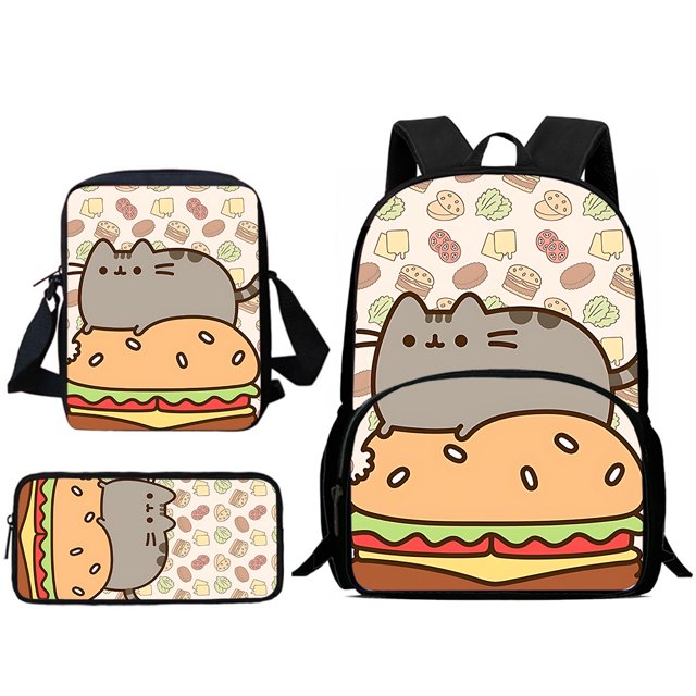 Mochila escolar de gran capacidad para niños y niñas, bolso de hombro con diseño de gato Pusheens, estuche para lápices, el mejor regalo