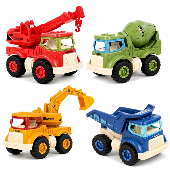 Bobyy.Duck Construction Truck Toys Set, Crane, Cement Mixer, Excavator & Dump Truck Vehicles for Kids Ages 3