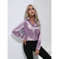 thumbnail image 4 of Satin Blouses for Women Casual Long Sleeve Button Down Shirts Dressy Business Work Tunic Top Purple L, 4 of 9