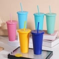 thumbnail image 3 of Assorted solid color reusable 710ml 24oz plastic cup cold cup coloured cup takeaway straw cup glasses with straw and lid, 3 of 5