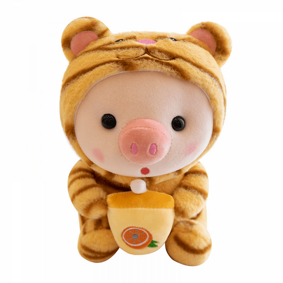 Filled with double-sided plush toys Milk tea Piglet plush toys Cute cartoon animals Piglet plush toys Soft bottle Piglet doll sleeping plush pillow