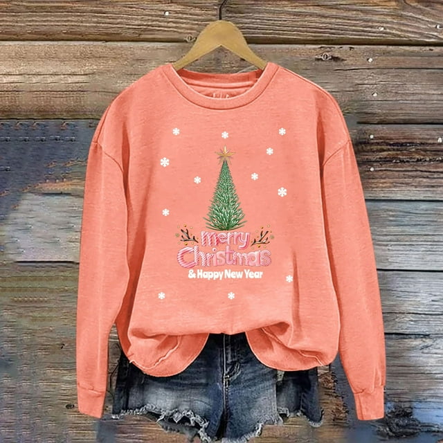 EGNMCR Chandails en Molleton à Capuche pour Femmes, Chandails en Molleton pour Femmes, Chandail à Capuchon Décontracté à Manches Longues de Noël Mode Décontractée à Manches Longues Col Rond Imprimé Chandails en Molleton Blouse pour Femmes