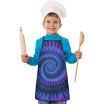 Blue Purple Tie Dye Mandala Pattern Kids Aprons for Girls and Boys,Adjustable Neck Strap Toddler Aprons for Kids Cooking Baking