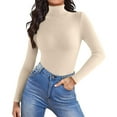 thumbnail image 2 of Women's Turtleneck Long Sleeve Shirts 2025 Fall Basic Tees Ribbed Fitted Tops Thermal Layering Knit Top Clothes，Beige L, 2 of 6