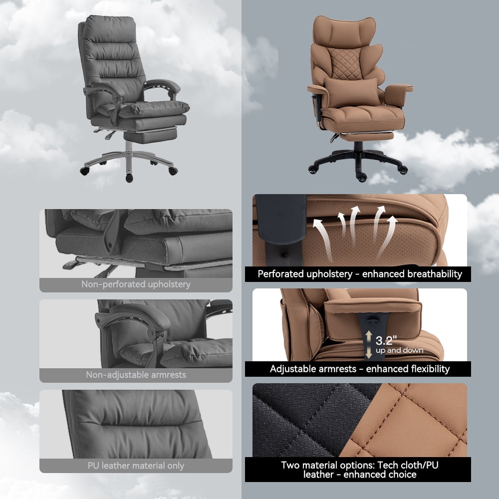 GOOSEA Office Chair Adult PU Leather High Back Indoor Commercial Adjustable Seat Height Executive Chairs Footrest, Brown