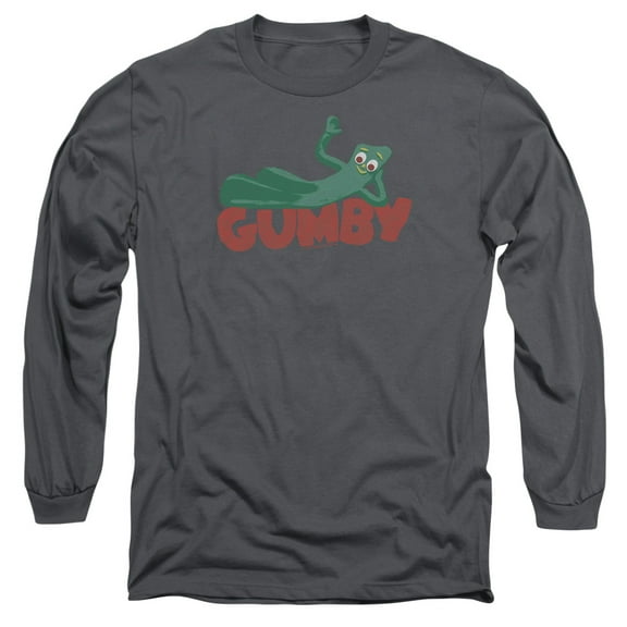 Gumby On Logo Long Sleeve Adult 18/1 T-Shirt  Charcoal